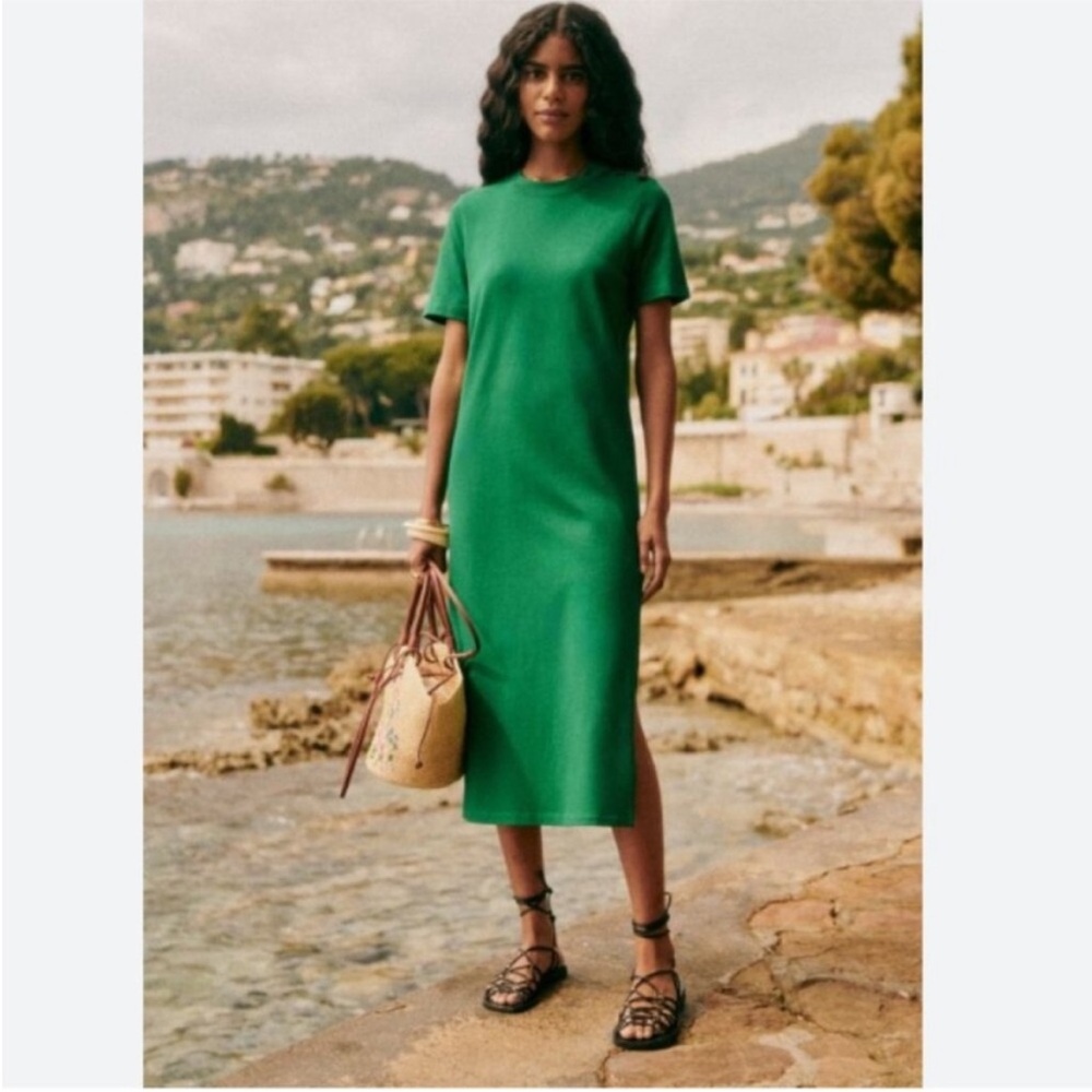 Sezane Emy Green Midi Dress
